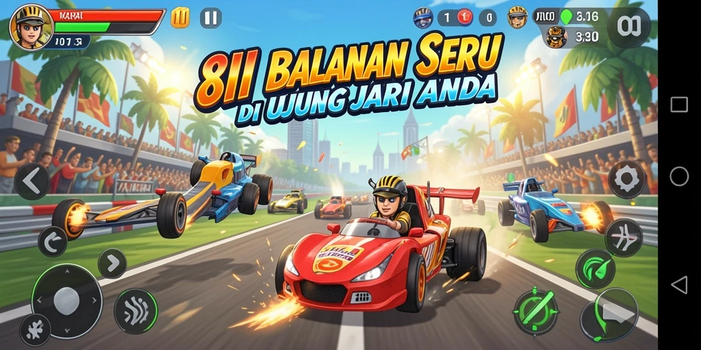 Tampilan dinamis balapan seru dalam 8II dengan kontrol halus.