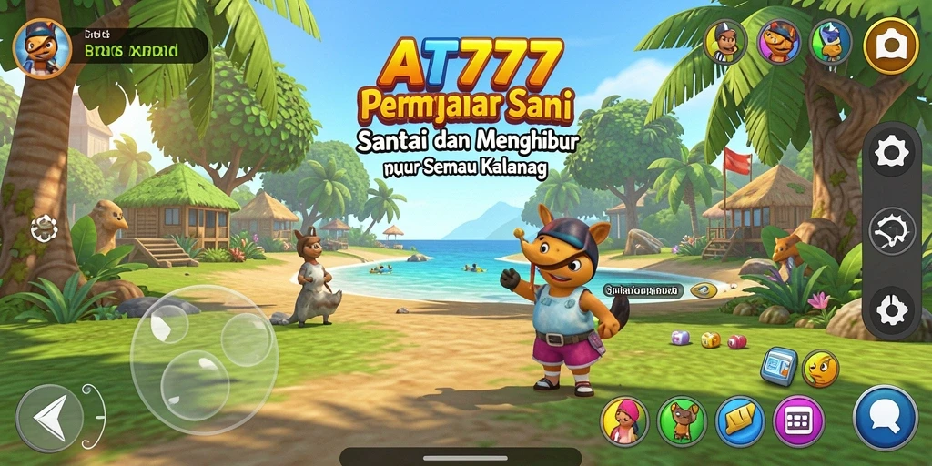 Tampilan gameplay AT777 yang ceria dan menghibur.