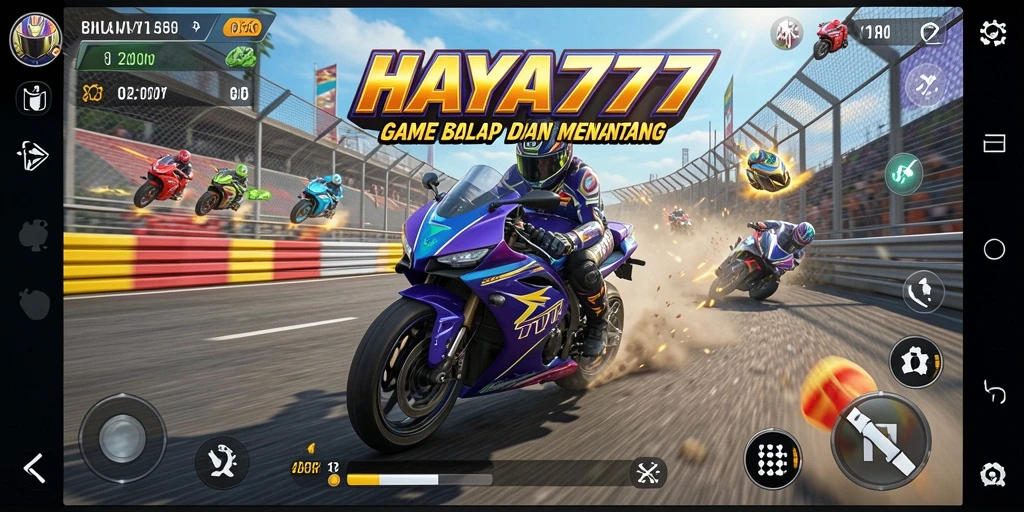 Gameplay seru HAYA777 dengan aksi balap motor menegangkan.