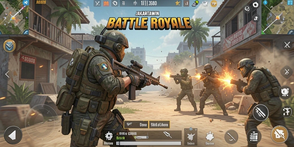 Gameplay intens dalam pertempuran Battle Royale.