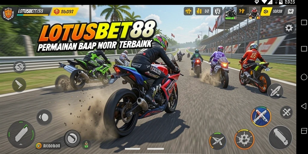 Tampilan gameplay LOTUSBET88 dengan aksi balap motor yang mendebarkan.