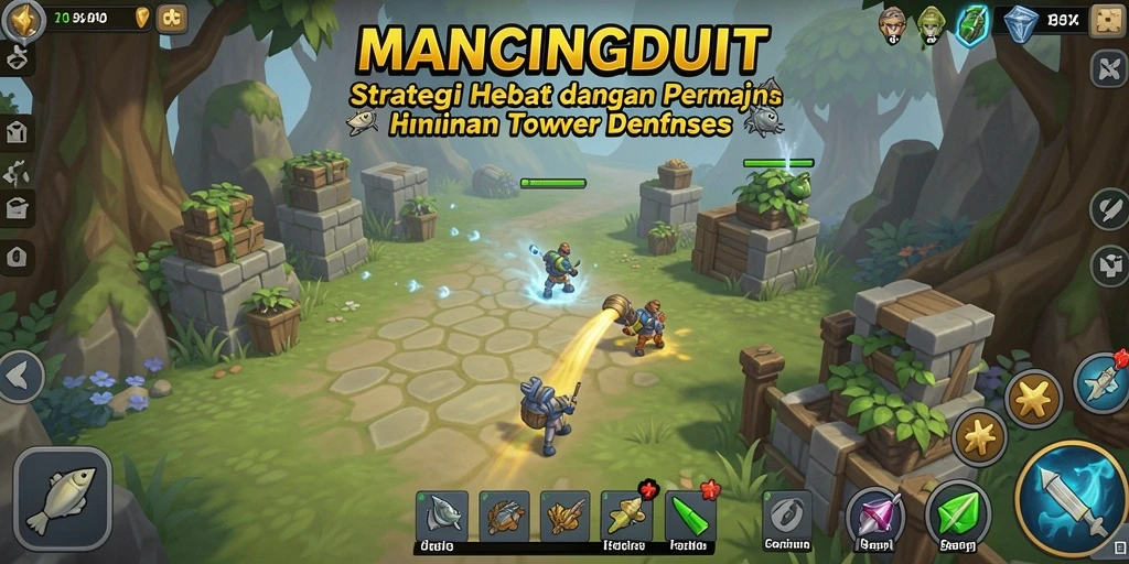 Tampilan gameplay MANCINGDUIT menunjukkan pertahanan tower yang kokoh.