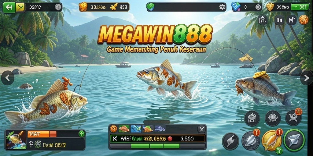 Screenshot gameplay <strong>MEGAWIN888</strong> yang menampilkan pengalaman memancing yang mendebarkan.