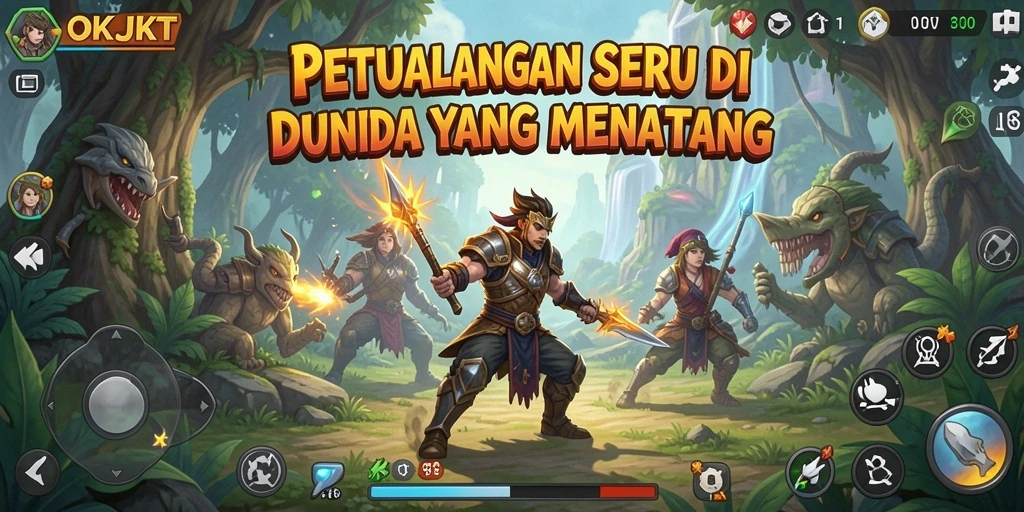 Screenshot menunjukkan karakter utama menjelajahi hutan yang misterius.