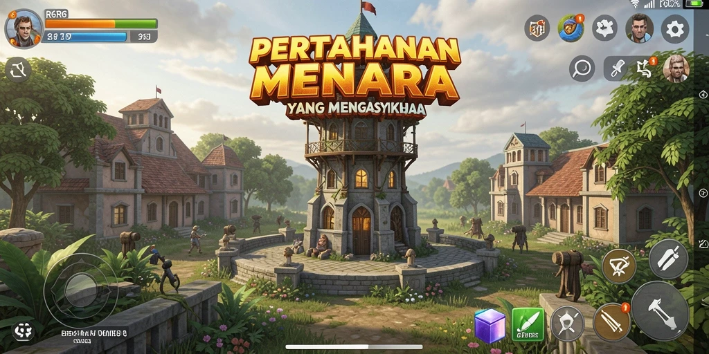 Screenshot menampilkan aksi seru dalam game Tower Defense R6R6.
