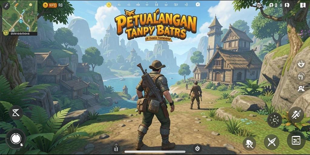 Screenshot gameplay RP8 menampilkan petualangan luas di dunia terbuka.