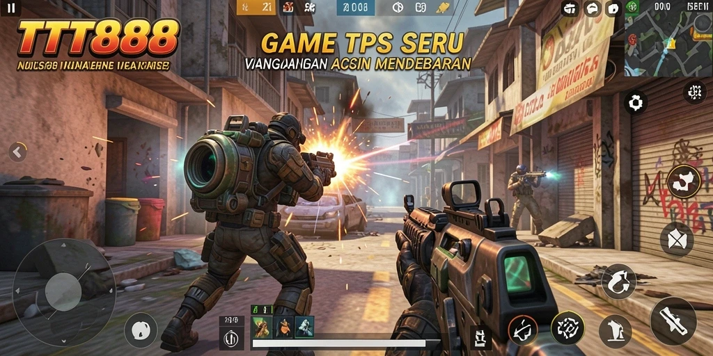 Tampilan gameplay TTT888 yang mendebarkan dengan aksi TPS.