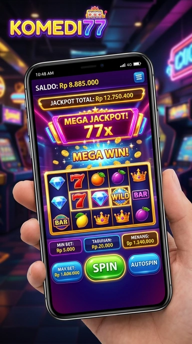 Tampilan antarmuka aplikasi komedi77 yang menarik.